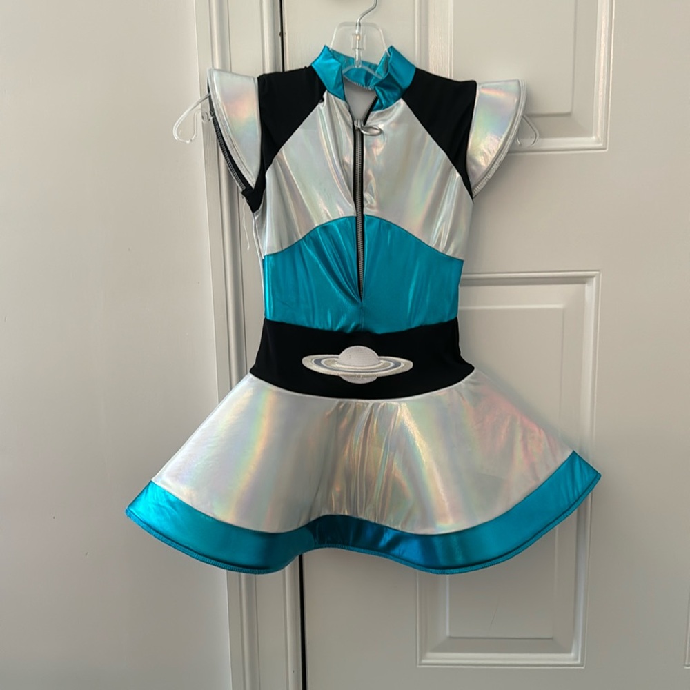 Metallic space costume with zip up front and bodysuit